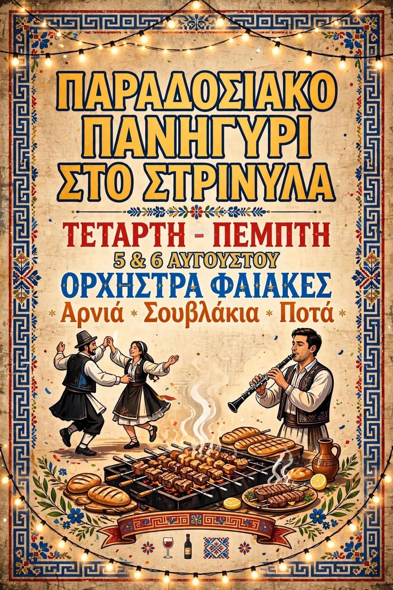 Αφίσα: Παραδοσιακό Πανηγύρι στον Στρινύλα Κέρκυρας