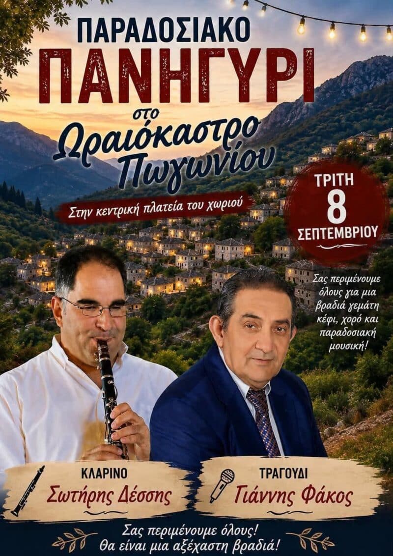 Αφίσα: Παραδοσιακό Πανηγύρι στο Ωραιόκαστρο Πωγωνίου