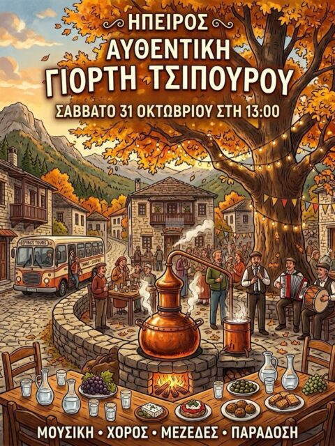 Αφίσα: Γιορτή Τσίπουρου στα Κτίσματα Πωγωνίου